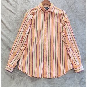 Polo Ralph Lauren Cotton Orange Estate Sport Striped Button Up Shirt Size Large